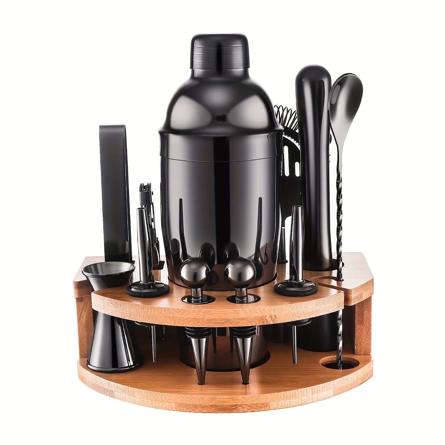 12-Piece Stainless Steel Cocktail Shaker Set with Stand Black